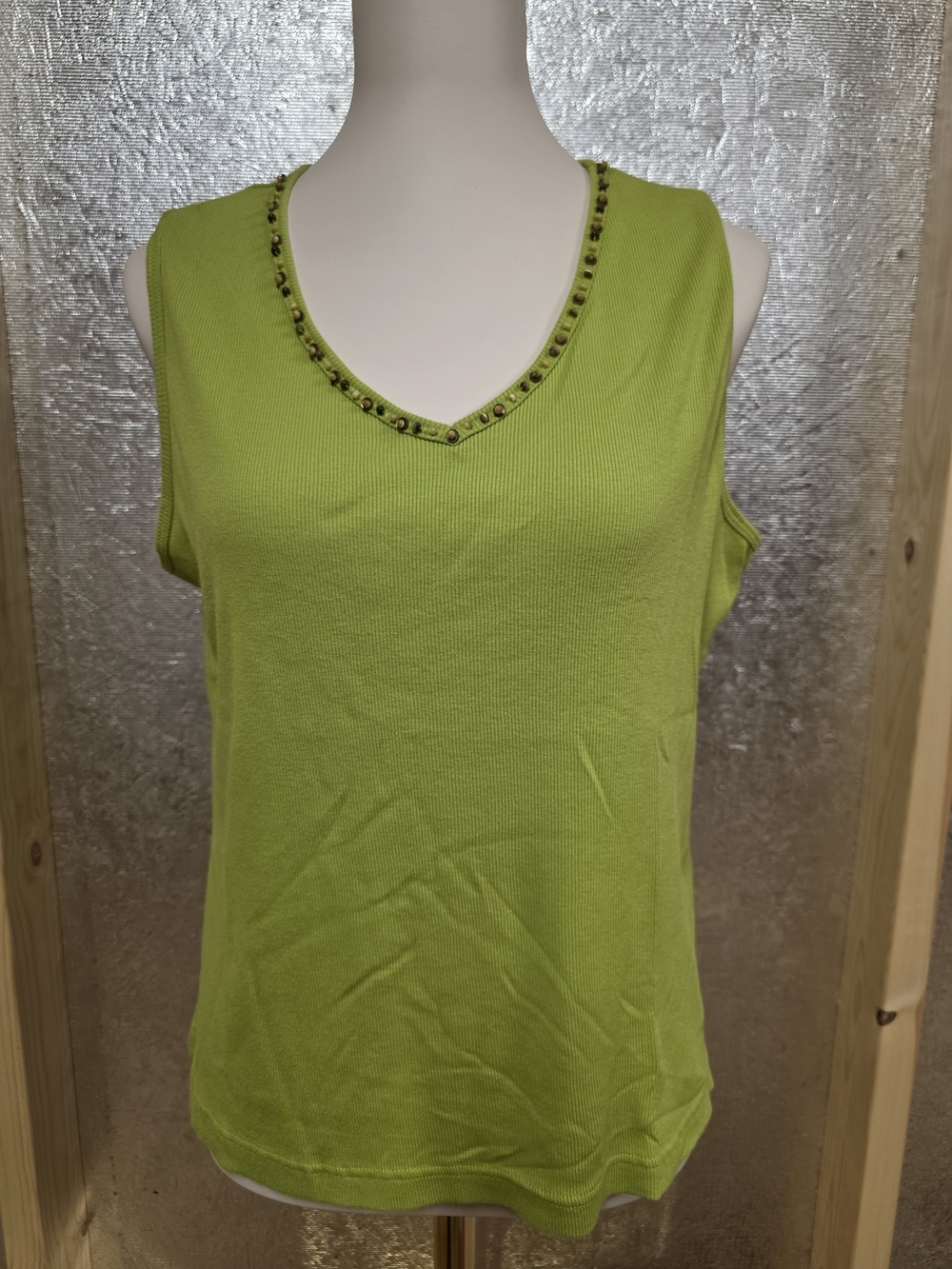 Cato Lime Green Beaded V-Neck Tank Top